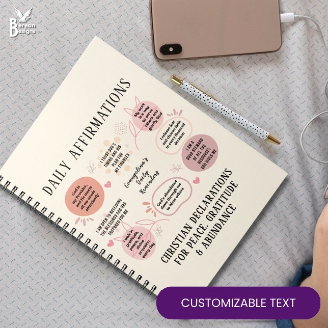 Carnet Affirmations quotidiennes personnalisées Verset de (Personalized Christian DAILY AFFIRMATIONS Prayer Journal with customizable text Great Christian gift)