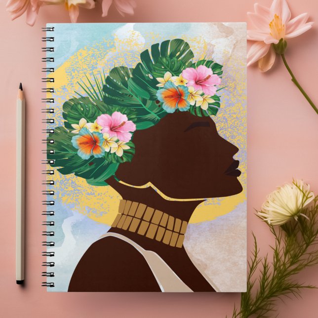 Carnet Afro-Américaine Femme Florale Couronne (Créateur téléchargé)