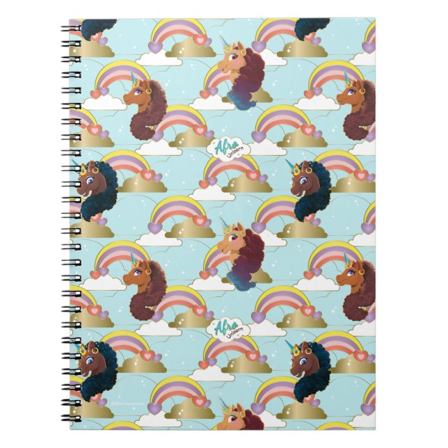 Carnet Afro Unicorn Arc en ciel et Motif des Coeurs (Devant)