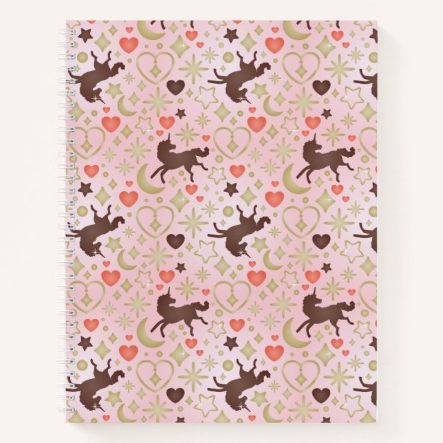 Carnet Afro Unicorn Coeur et Star Motif rose (Devant)