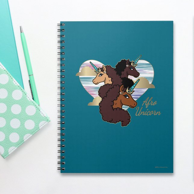 Carnet Afro Unicorn Trio Coeur Design (Notebook on desk)