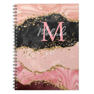 Carnet Agate à sequins noirs et roses