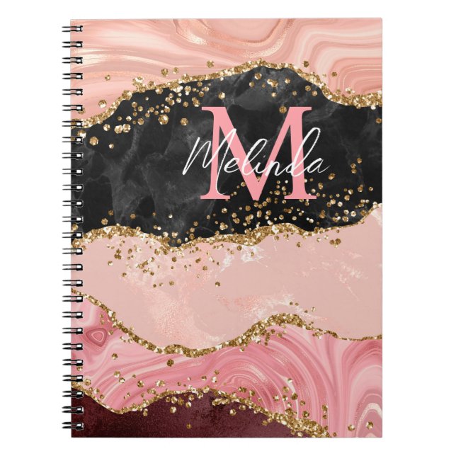 Carnet Agate à sequins noirs et roses (Devant)