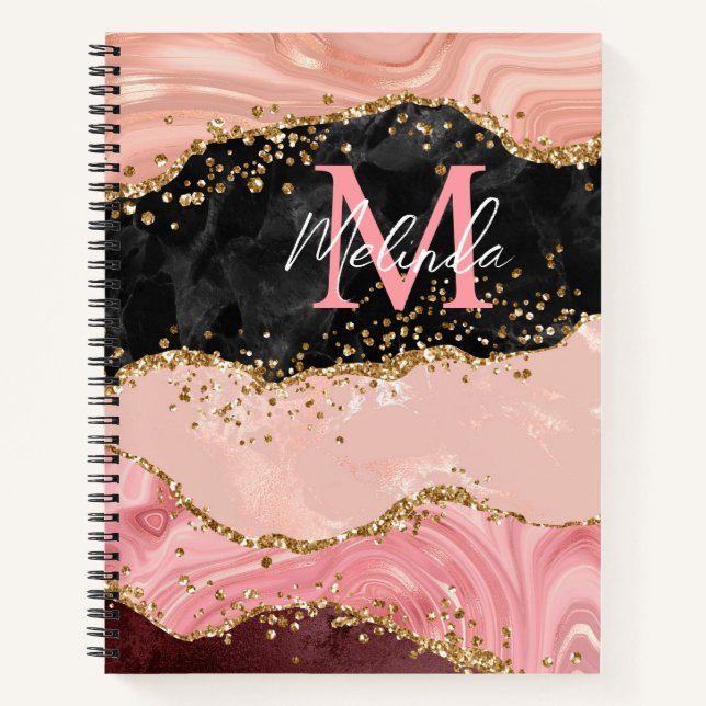 Carnet Agate à sequins noirs et roses (Devant)
