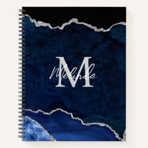 Carnet Agate de marbre bleu marine et argenté