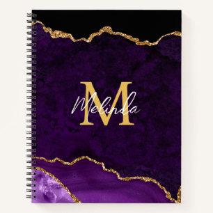 Carnet Agate en marbre violet et or