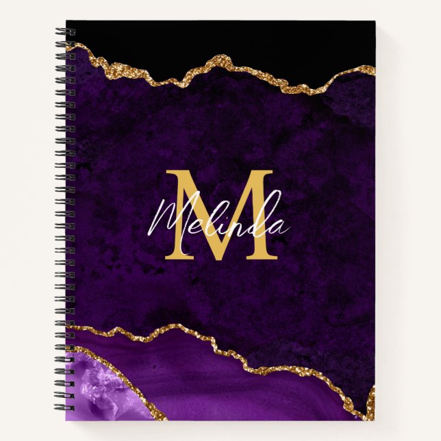 Carnet Agate en marbre violet et or (Devant)