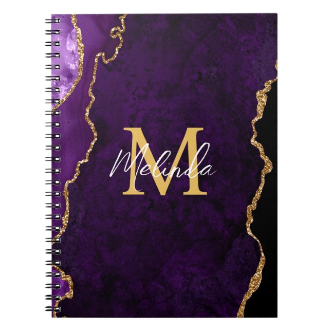 Carnet Agate en marbre violet et or (Devant)