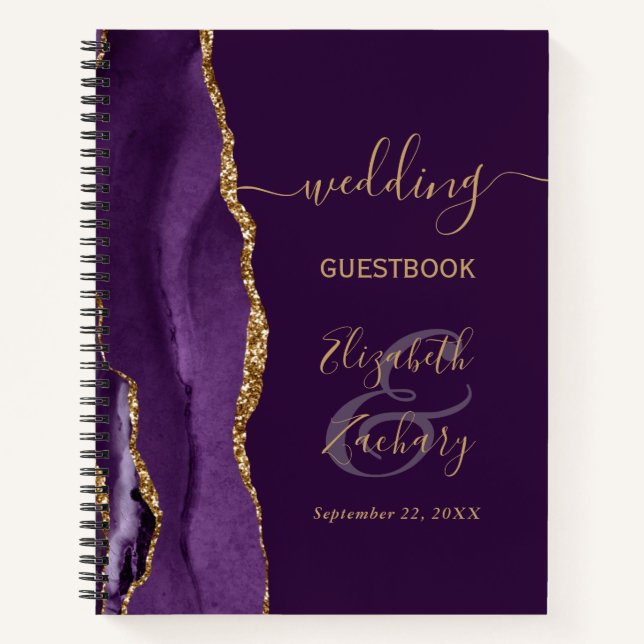 Carnet Agate Geode Script Purple Gold Plum Mariage invité (Devant)