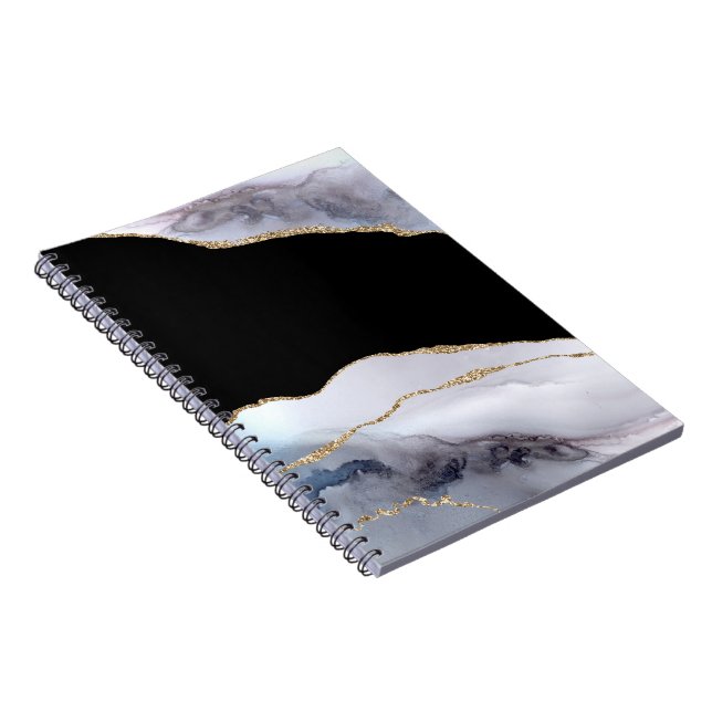 Carnet Agate Marble Noire Accents Paillettes Dorées (Côté Droit)