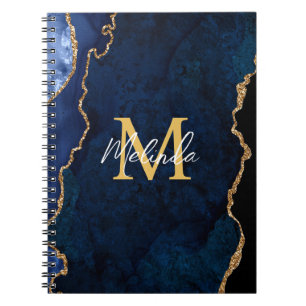 Carnet Agate Marbré Bleu Nuit et Or