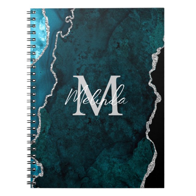 Carnet Agate Marbre Bleu Turquoise et Argent (Devant)