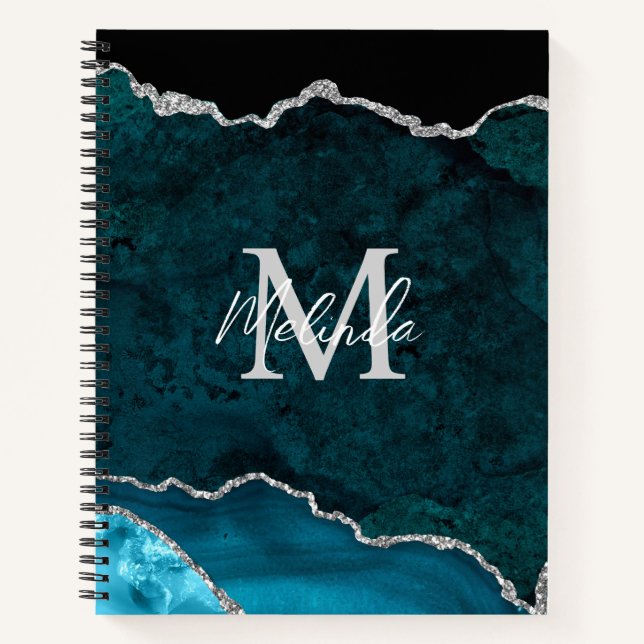 Carnet Agate Marbre Bleu Turquoise et Argent (Devant)