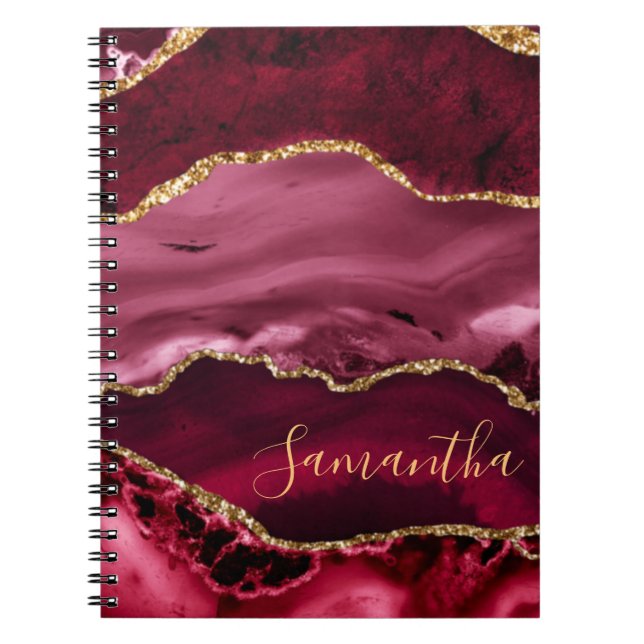Carnet Agate Marbre Paillettes Rouge et Or Faux (Devant)