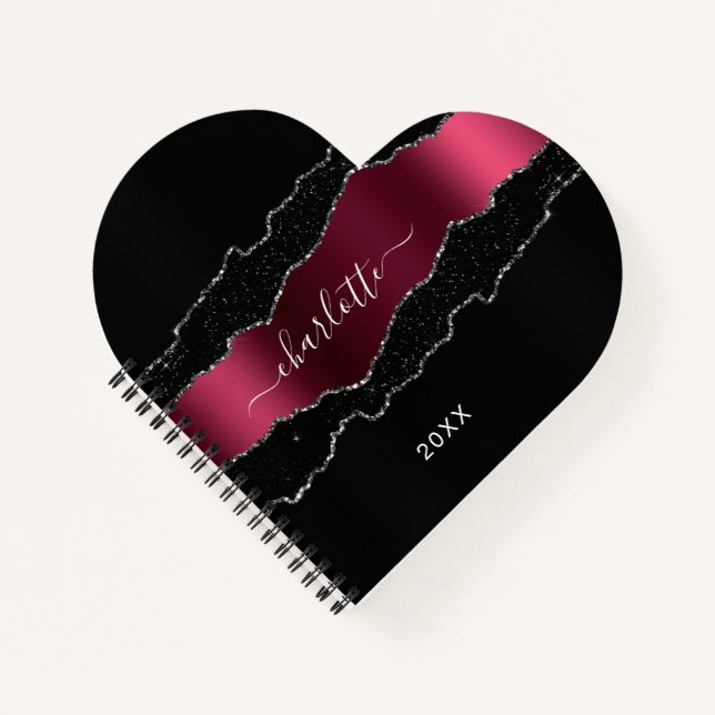 Carnet Agate noir bordeaux marbre nom de la parties scint (Devant)