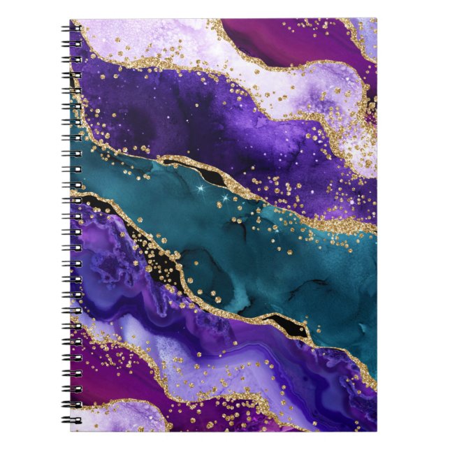 Carnet Agate Paon Pailleté Rose, Violet et Sarcelle (Devant)