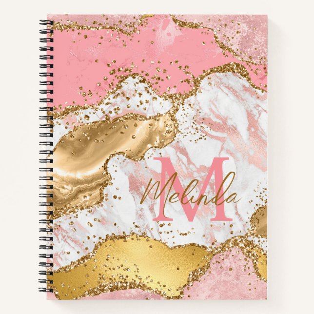 Carnet Agate sequins or et rose (Devant)