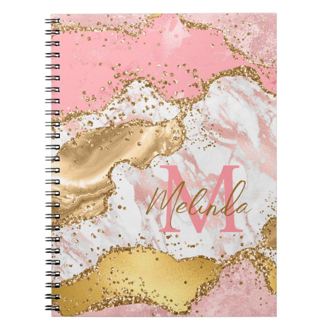 Carnet Agate sequins or et rose (Devant)