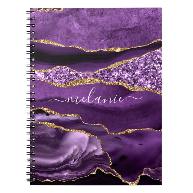 Carnet Agate Violet violet or Parties scintillant Géode N (Devant)