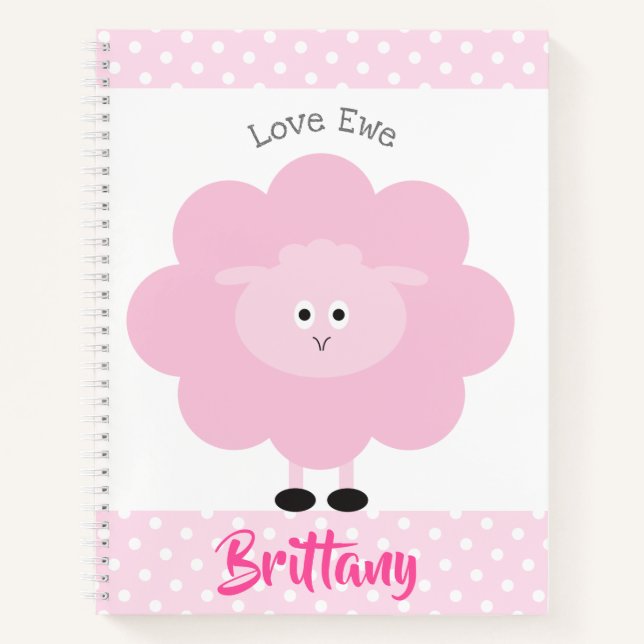 Carnet Agneau rose Aimer Ewe Nom personnalisé Script mign (Devant)