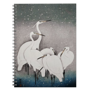 Carnet Aigrettes japonaises Grues Oiseau Hiver Neige Art