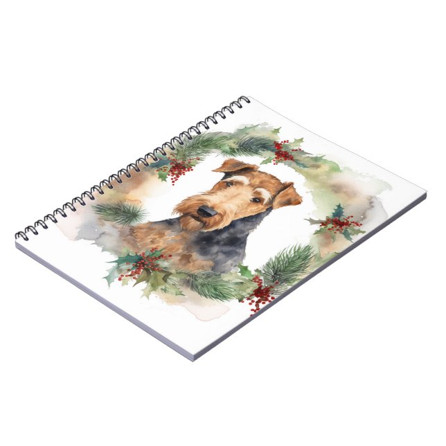 Carnet Airedale Christmas Wreath Festive Pup (Côté gauche)