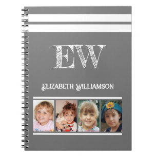 Carnet Ajouter initiales nom 4 photos gris blanc