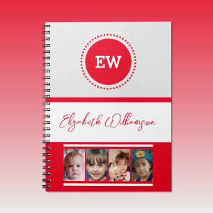 Carnet Ajouter initiales nom 4 photos gris rouge