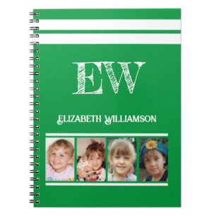 Carnet Ajouter initiales nom 4 photos vert blanc