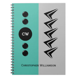 Carnet Ajouter le nom des initiales turquoise et gris
