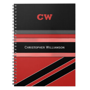 Carnet Ajouter le nom et les initiales bureau noir rouge