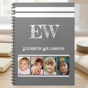Carnet Ajouter nom initiales 4 photos gris blanc