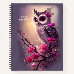 Carnet Ajouter un nom Sujet, Chouette pourpre et Fleurs r