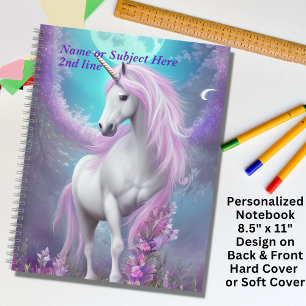 Carnet Ajouter un nom Unicorne blanche avec fleurs pourpr