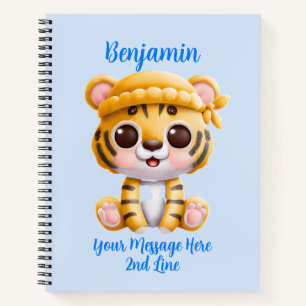 Carnet Ajouter un texte de nom, bébé tigre avec chapeau