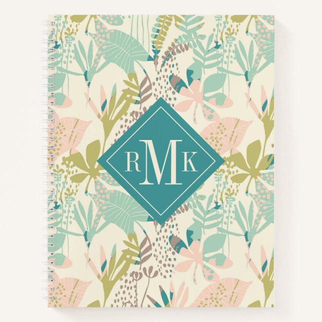 Carnet Ajouter votre monogramme | Modèle floral moderne (Devant)