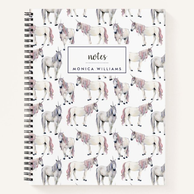 Carnet Ajoutez votre nom | Aquarelle Unicorne Fairy Tale (Devant)