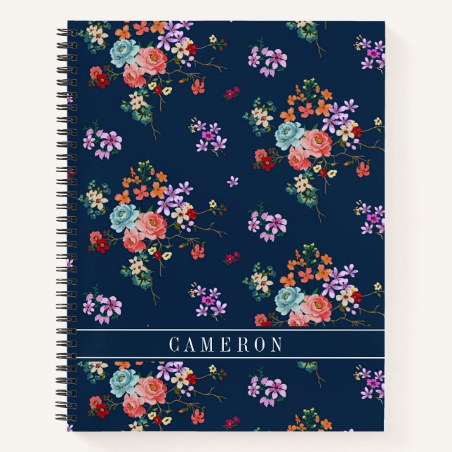 Carnet Ajoutez votre nom | Bouquet de roses motif floral (Devant)