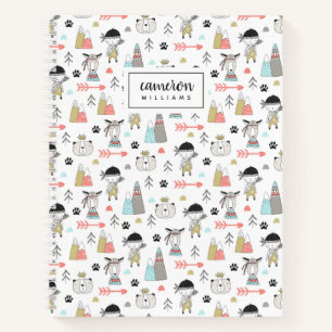Carnet Ajoutez votre nom   Cute Woodland Animaux & Indian