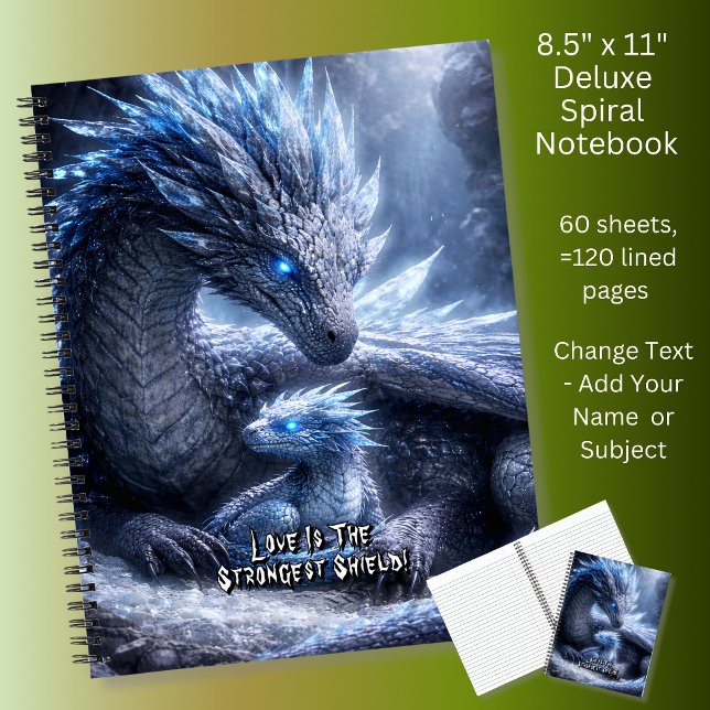 Carnet Ajoutez Votre Nom de Texte, Dragon de Glace Bleu & (Créateur téléchargé)