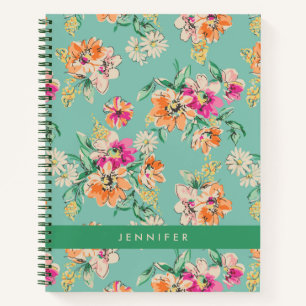 Carnet Ajoutez votre nom   Dessin floral brillant
