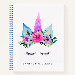 Carnet Ajoutez votre nom   Face de licorne magique mignon