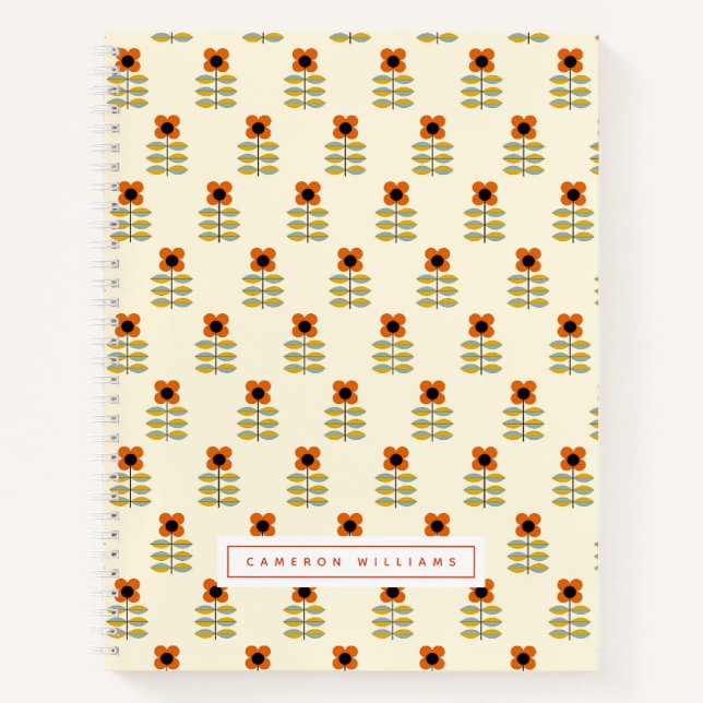 Carnet Ajoutez votre nom | Floral orange scandinave (Devant)