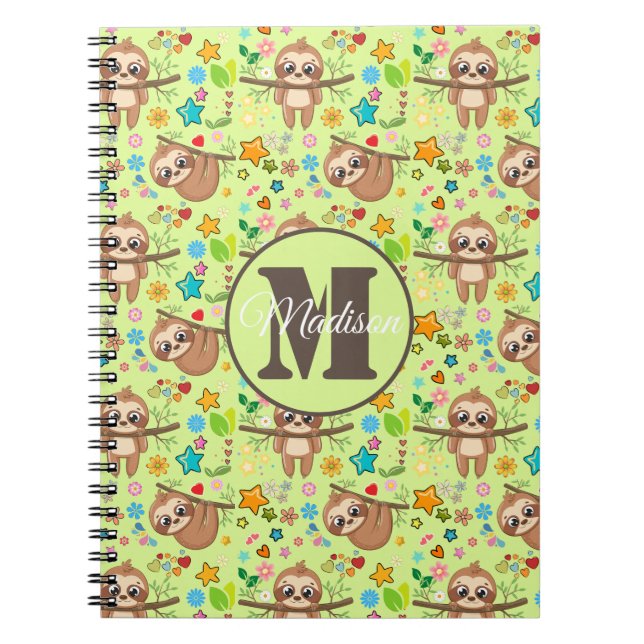 Carnet Ajoutez votre nom | Funny Floral Sloth Motif (Devant)