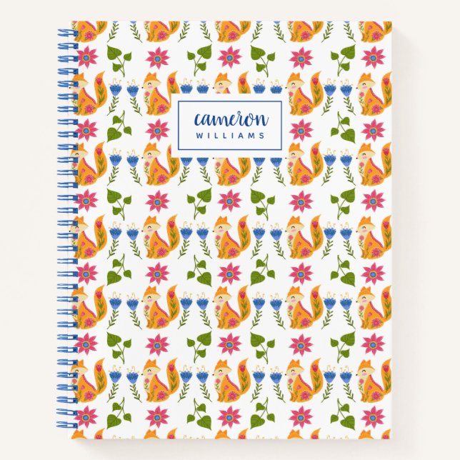 Carnet Ajoutez votre nom | Joli Pastel Foxy modèle floral (Devant)