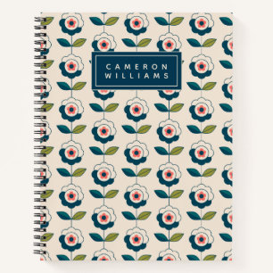 Carnet Ajoutez votre nom Modèle floral turquoise rétr