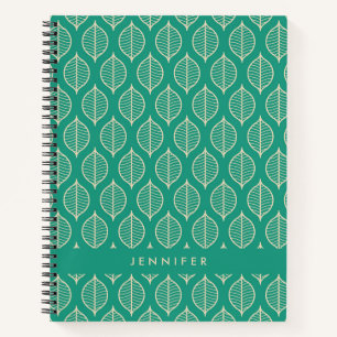 Carnet Ajoutez votre nom Motif à feuilles vertes styli