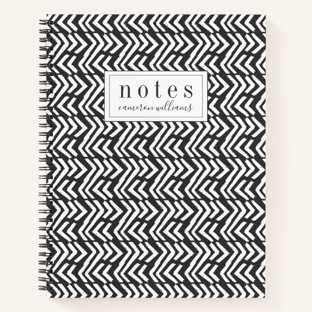 Carnet Ajoutez votre nom | Motif Chevron à main noire (Devant)
