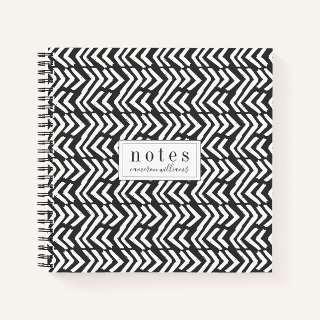 Carnet Ajoutez votre nom | Motif Chevron à main noire (Devant)