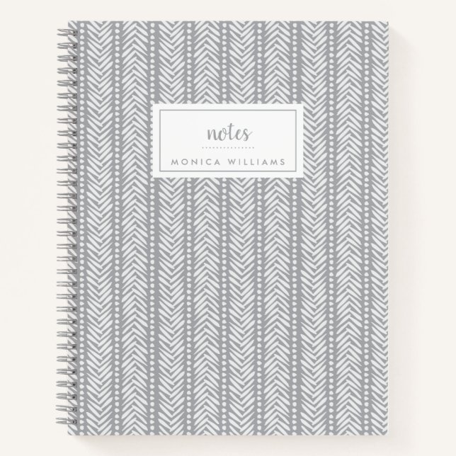 Carnet Ajoutez votre nom | Motif Chevron Gray Hand Drawn (Devant)